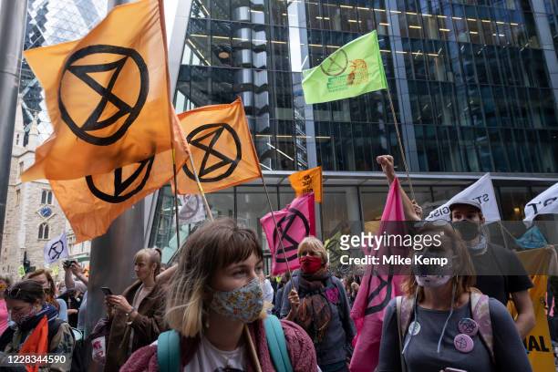 Walk of Shame disruptive mach through the City of London by environmental group Extinction Rebellion on 4th September 2020 in London, United Kingdom....