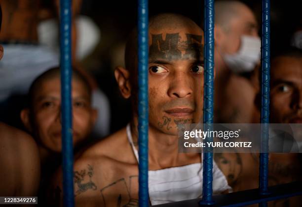 Members of the MS-13 and 18 gangs remain inside their cells during a visit by the Director of the General Directorate of Penal Centers, Osiris Luna ,...