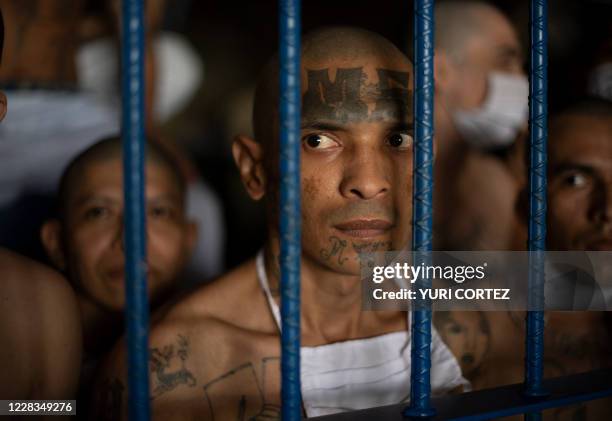 Members of the MS-13 and 18 gangs remain inside their cells during a visit by the Director of the General Directorate of Penal Centers, Osiris Luna ,...