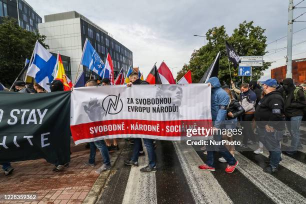 The 'No more brother war' march participants are seen in Gdansk, Poland, on 5 September 2020 The march of the far-right, nationalist and racist...
