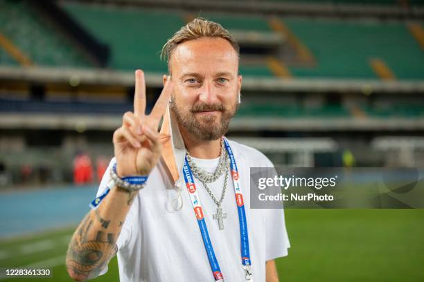 Francesco Facchinetti attends pre-match and athletic warm-up of the Partita del cuore 2020 charity match, for the first time ever behind closed doors...