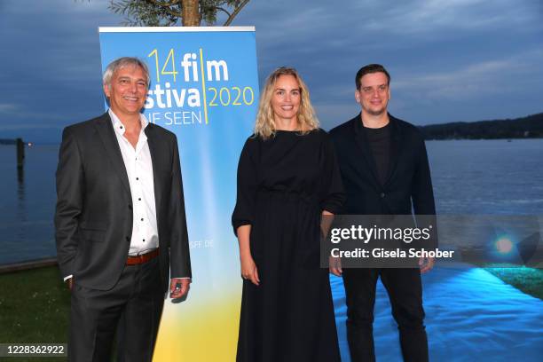 Festival Director Matthias Helwig, Nina Hoss and Dominik Elsner at the Hannelore-Elsner-Award during the Fuenf Seen Film Festival at Seebad Starnberg...