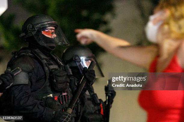 Demonstrators protesting police violence and racial injustice marched to the Police Association Building in Portland, Oregon USA on September 4 on...