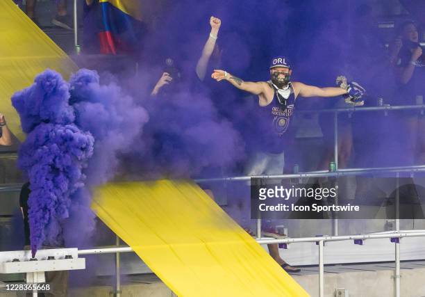 Orlando City fans celebrates a goal during the MLS soccer match between the Orlando City SC and Atlanta United FC on September 5th, 2020 at Explorer...