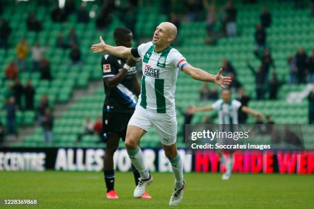 Arjen Robben of FC Groningen celebrates 1-0 during the Club Friendly match between FC Groningen v Arminia Bielefeld at the Hitachi Capital Mobility...