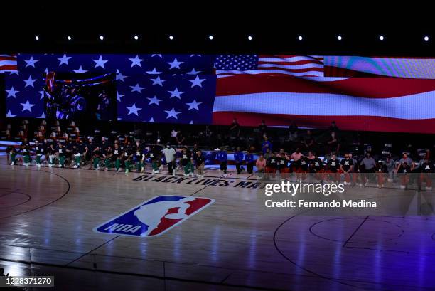 General overall view of the national anthem in the game of the Boston Celtics in the game against the Toronto Raptors for Game four of the second...