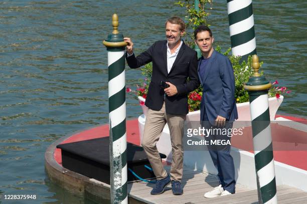 Lambert Wilson and Pedro Alonso on September 6, 2020 in Venice, Italy.