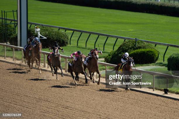 One Nation heads to the finish line in race 3 during the 146th Kentucky Derby on September 5, 2020 at Churchill Downs in Louisville, KY.