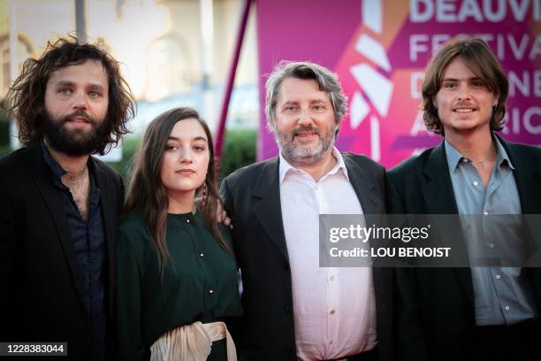 French film director Bruno Podalydes poses with French magician Yann Frisch , French film director and actress Luana Bajrami and Nino Podalydes...