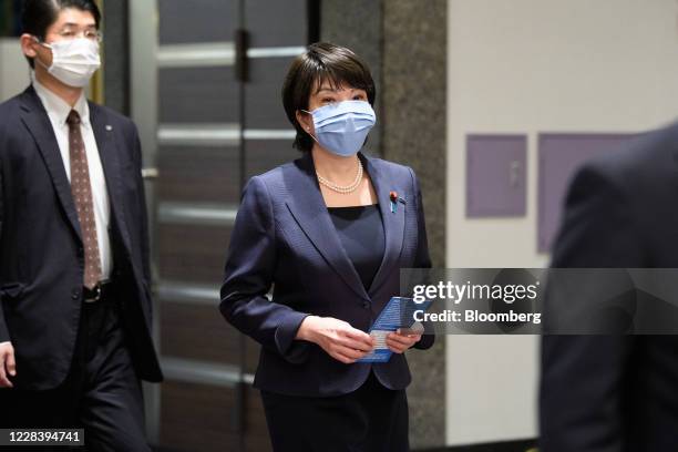 Sanae Takaichi, Japan's internal affairs minister, arrives for a ceremony marking the beginning of Chief Cabinet Secretary Yoshihide Suga's campaign...