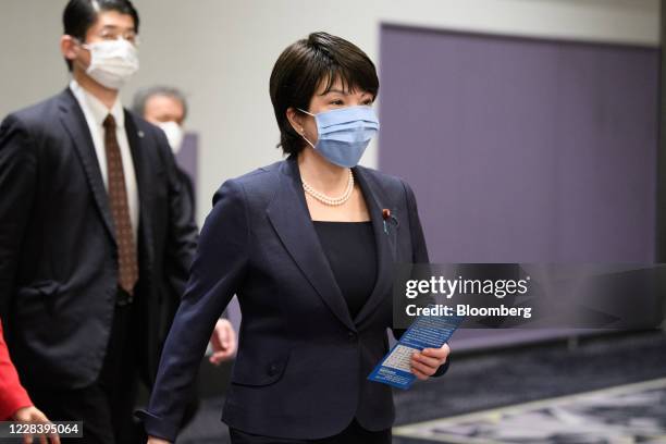 Sanae Takaichi, Japan's internal affairs minister, arrives for a ceremony marking the beginning of Chief Cabinet Secretary Yoshihide Suga's campaign...