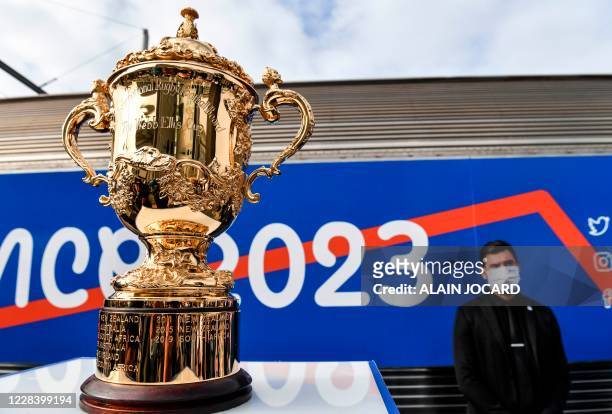 The rugby world cup is exhibited as part of the inauguration of the "We love 2023 tour", a train launched for the 2023 rugby world cup - Webb Ellis...