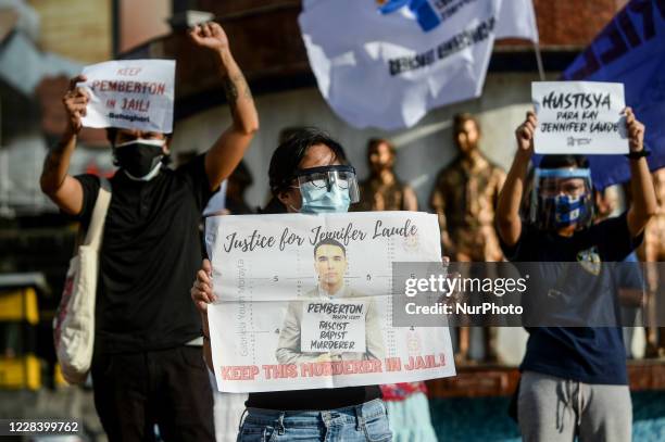 Activists protest against the absolute pardon granted to United States Marine Joseph Scott Pemberton convicted of killing Filipina transgender woman...