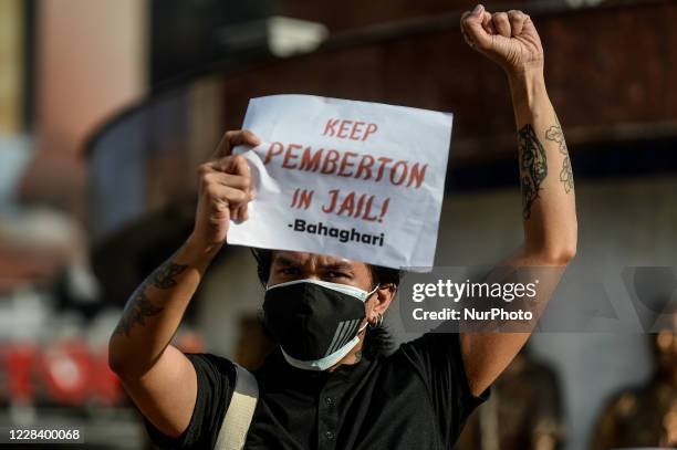 Activists protest against the absolute pardon granted to United States Marine Joseph Scott Pemberton convicted of killing Filipina transgender woman...