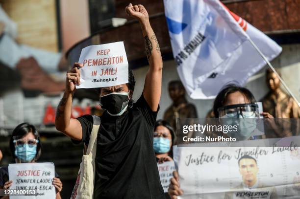Activists protest against the absolute pardon granted to United States Marine Joseph Scott Pemberton convicted of killing Filipina transgender woman...