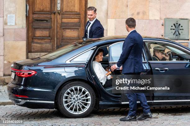 Queen Silvia of Sweden attends a church service at Stockholm Cathedral in connection with the opening of the Swedish Parliament for the fall session...