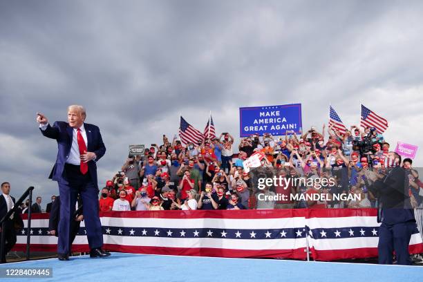 President Donald Trump arrives for a campaign rally at Smith-Reynolds Regional Airport in Winston-Salem, North Carolina on September 8, 2020.