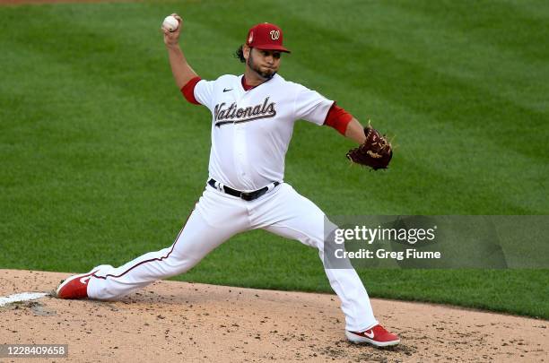 Anibal Sanchez of the Washington Nationals pitches in the second inning against the Tampa Bay Rays at Nationals Park on September 8, 2020 in...