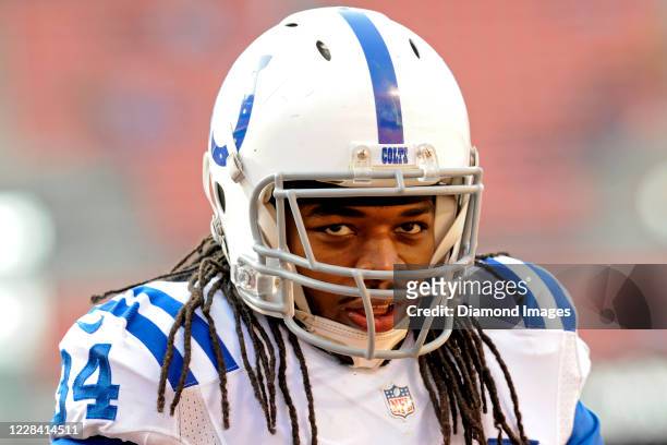 Running back Trent Richardson of the Indianapolis Colts on the field prior to a game against the Cleveland Browns at FirstEnergy Stadium on December...