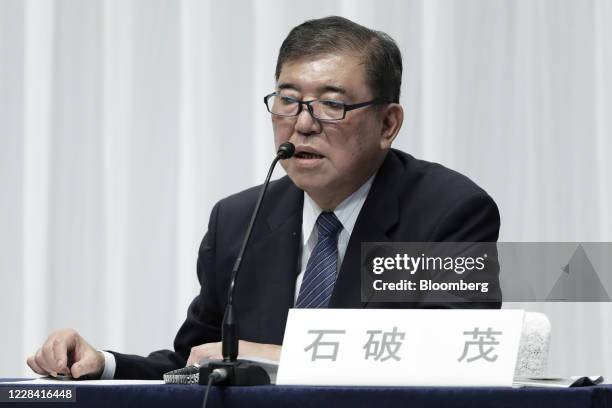 Shigeru Ishiba, a member of the Liberal Democratic Party and the House of Representatives, speaks during a debate ahead of the LDP presidential...