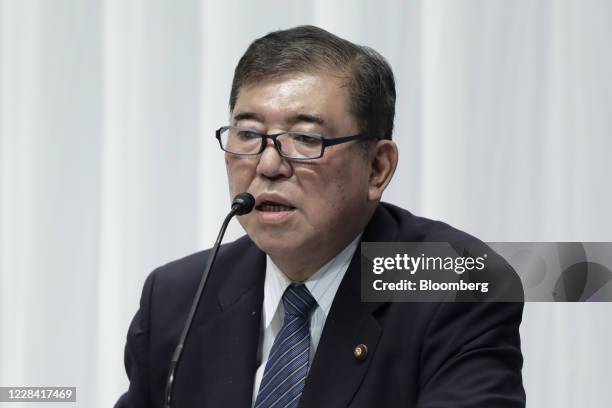 Shigeru Ishiba, a member of the Liberal Democratic Party and the House of Representatives, speaks during a debate ahead of the LDP presidential...