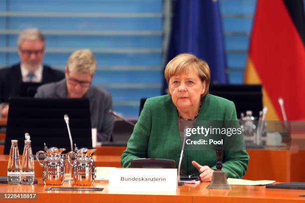 German Chancellor Angela Merkel during the 112th cabinet meeting at the German chancellery on September 9, 2020 in Berlin, Germany.