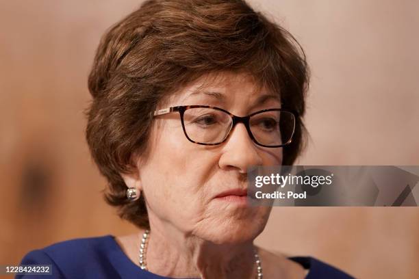 Sen. Sen. Susan Collins is seen during a Senate Health, Education, Labor, and Pensions Committee hearing to discuss vaccines and protecting public...