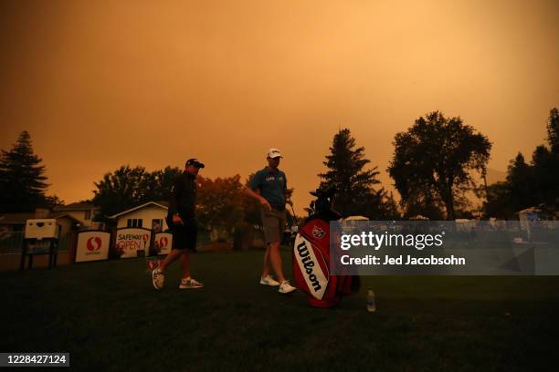 Brendan Steele practices during the preview day of the Safeway Open at Silverado Country Club on September 9, 2020 in Napa, California. Wildfires...