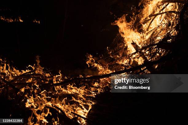 Fires burn in the Pantanal wetlands region in the Mato Grosso state, Brazil, on Wednesday, Sept. 9, 2020. In July, the number of fires burning in the...