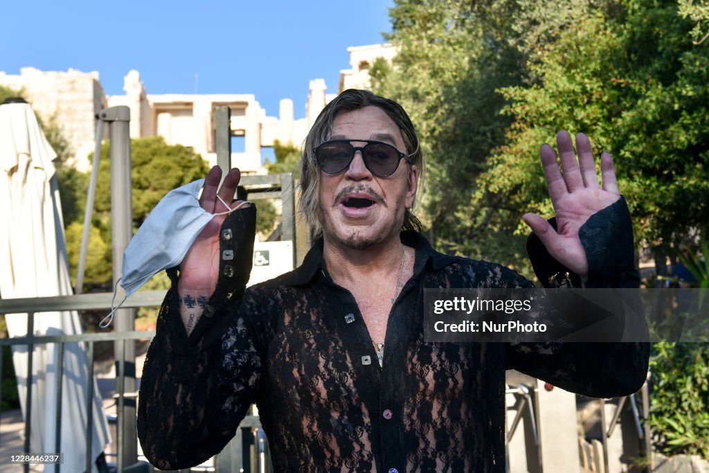Mickey Rourke visits the Acropolis in Athens