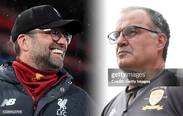 In this composite image a comparison has been made between Jurgen Klopp, Manager of Liverpool and Marcelo Bielsa manager of Leeds United. Liverpool...