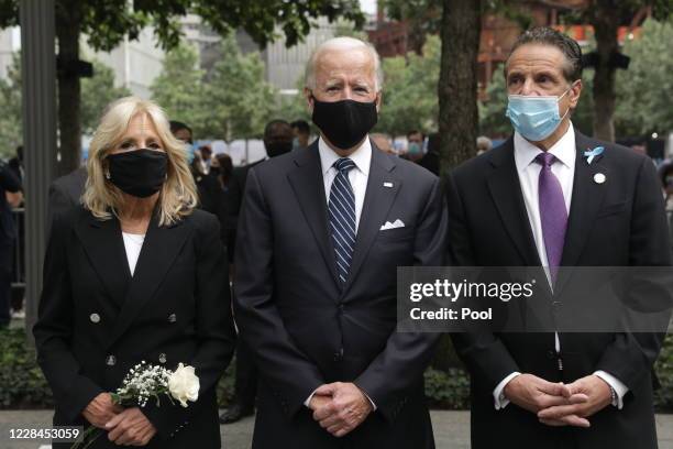 Democratic presidential nominee Joe Biden , Dr. Jill Biden and New York Gov. Andrew Cuomo attend a 9/11 memorial service at the National September 11...