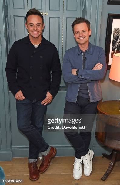 Anthony McPartlin and Declan Donnelly pose backstage at "In Conversation With Ant & Dec", a live stream celebrating 30 years in television and their...