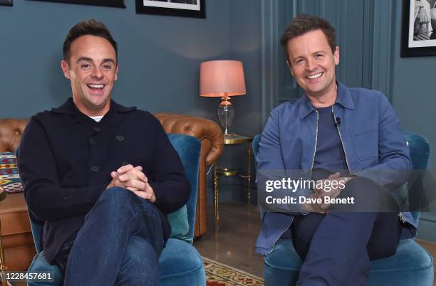 Anthony McPartlin and Declan Donnelly pose backstage at "In Conversation With Ant & Dec", a live stream celebrating 30 years in television and their...