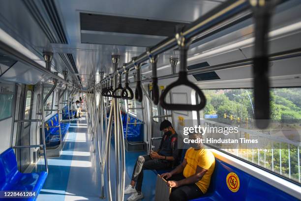 Magenta Line metro train running after services on the line were resumed as part of DMRC's reopening of metro service for public graded manner, on...