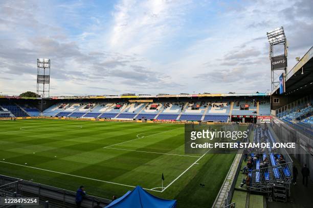 This picture shows an overview of the MAC3Park stadium prior to the Dutch Eredivisie match between PEC Zwolle and Feyenoord Rotterdam on September 12...