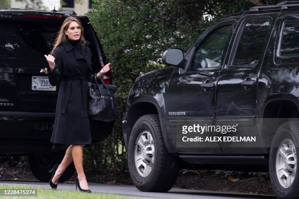 Counselor to President Donald Trump, Hope Hicks, arrives to ride the presidential motorcade as it departs the White House for the Trump International...