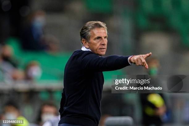 Saint-Étienne Head Coach Claude Puel gestures during the Ligue 1 match between Saint Etienne v Strasbourg at Stade Geoffroy-Guichard on September 12,...