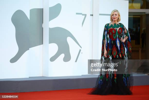 Cate Blanchett walks the red carpet ahead of closing ceremony at the 77th Venice Film Festival on September 12, 2020 in Venice, Italy.