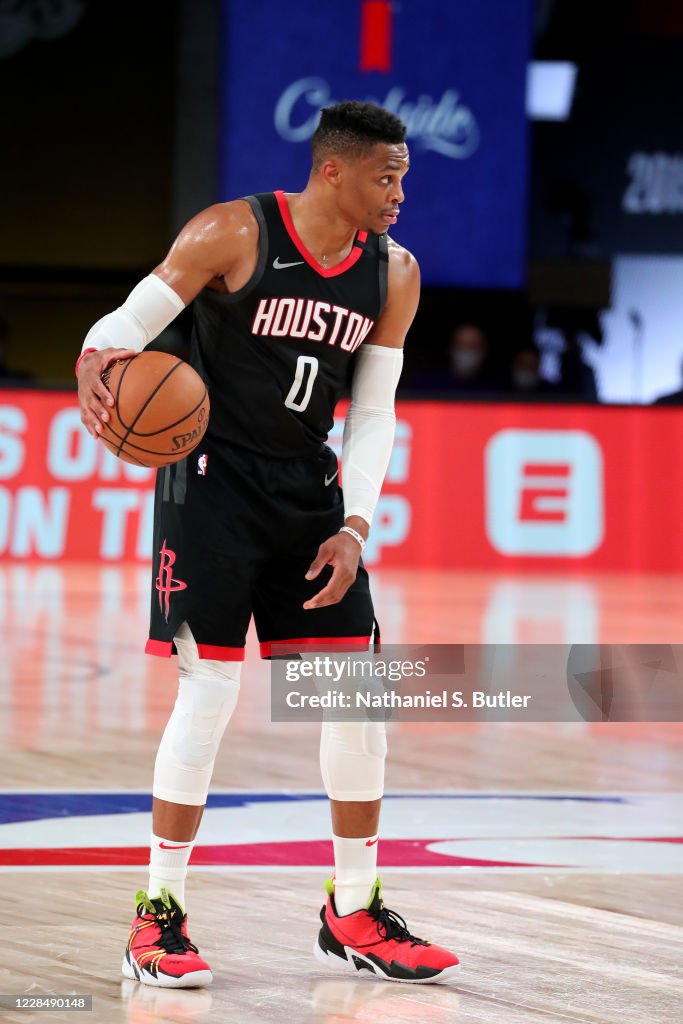 Westbrook Rockets Russell Westbrook of the Houston Rockets handles the ball against the ...