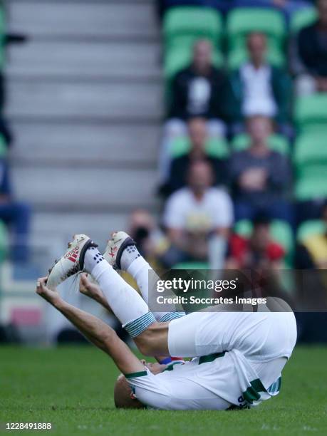 Arjen Robben of FC Groningen injuried during the Dutch Eredivisie match between FC Groningen v PSV at the Hitachi Capital Mobility Stadion on...