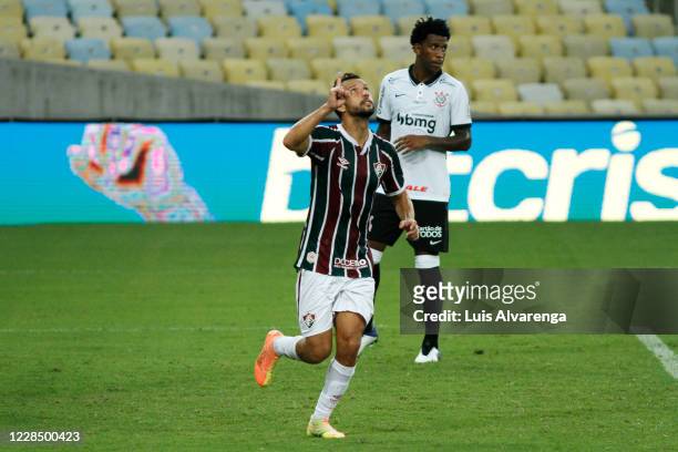 Nene of Fluminense celebrates afer scoring the second goal of his team during the match between Fluminense and Corinthians as part of the 2020...