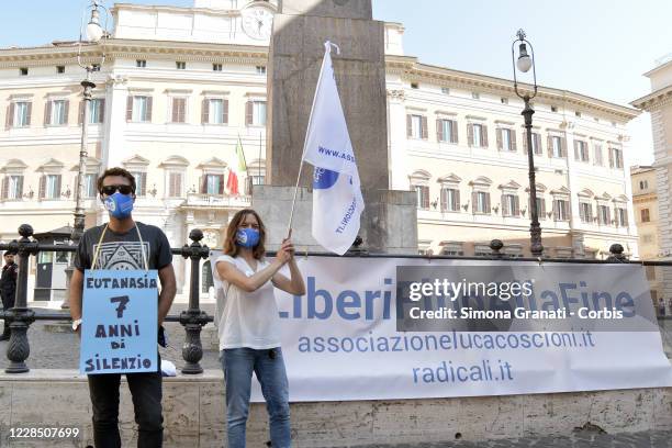 Luca Coscioni Association activists protest in front of Parliament to demand legal euthanasia, on September 14, 2020 in Rome, Italy. 7 years have...