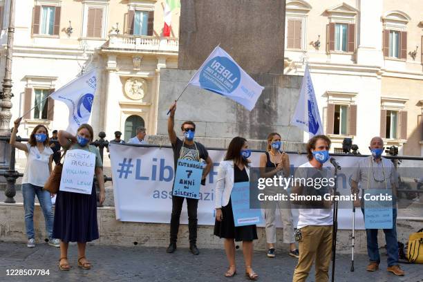 Luca Coscioni Association activists protest in front of Parliament to demand legal euthanasia, on September 14, 2020 in Rome, Italy. 7 years have...