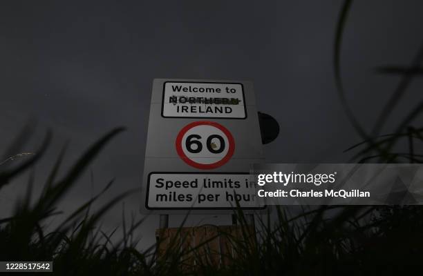 Defaced Welcome to Northern Ireland sign can be seen on the border between Northern Ireland and the Republic of Ireland can be seen on September 14,...
