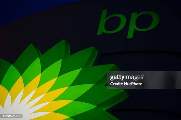 British gas and oil multinational company BP logo is seen on September 14, 2020 in Warsaw, Poland.