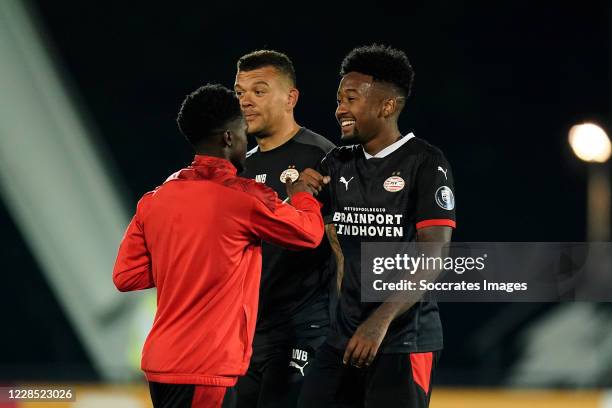 Cheick Toure of PSV U23, Wilfred Bouma of PSV U23, Chris Gloster of PSV U23 during the Dutch Keuken Kampioen Divisie match between Ajax U23 v PSV U23...