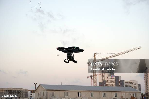 Turkeyâs first domestically produced flying car, the Cezeri, produced by aerial platform developer Baykar, is seen during its first successful test...