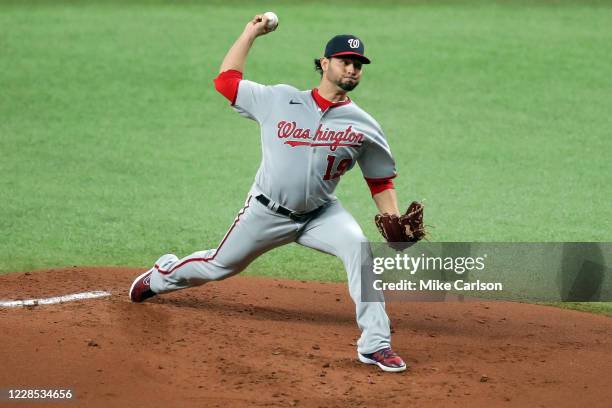 Anibal Sanchez of the Washington Nationals throws against the Tampa Bay Rays in the first inning of a baseball game at Tropicana Field on September...