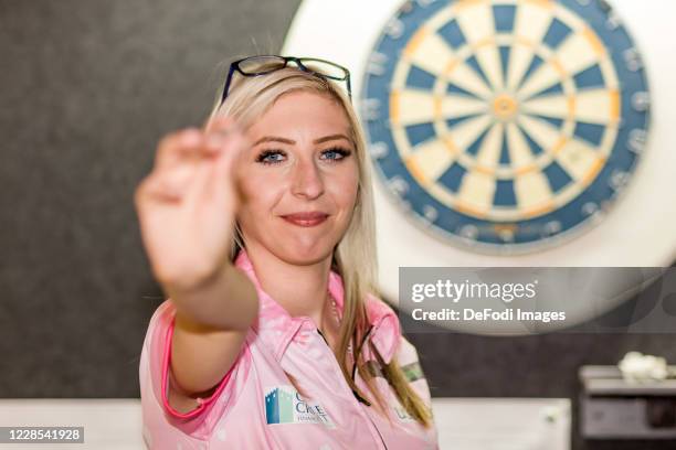 Fallon Sharrock looks on during the Photocall with Fallon Sherrock on September 16, 2020 in Dortmund, Germany.